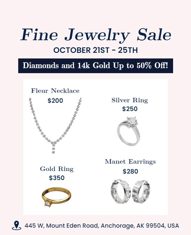 Elegant Blue Fine Jewelry Sale Promotional Poster Template