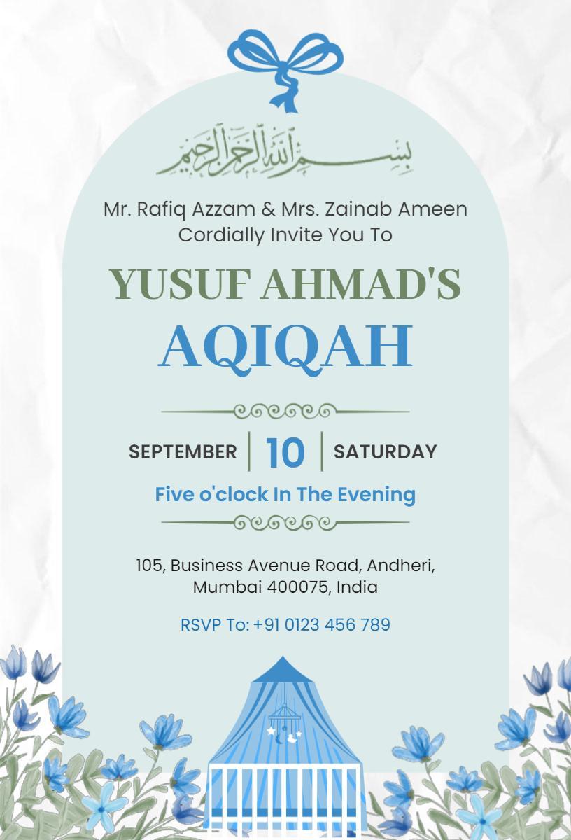Elegant Blue Floral Aqiqah Ceremony Invitation Template