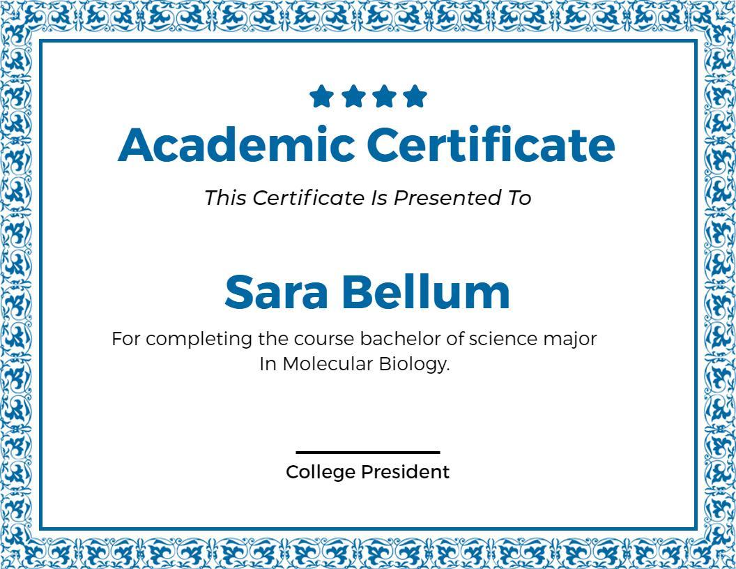 Elegant Blue Floral Border Academic Achievement Certificate Template