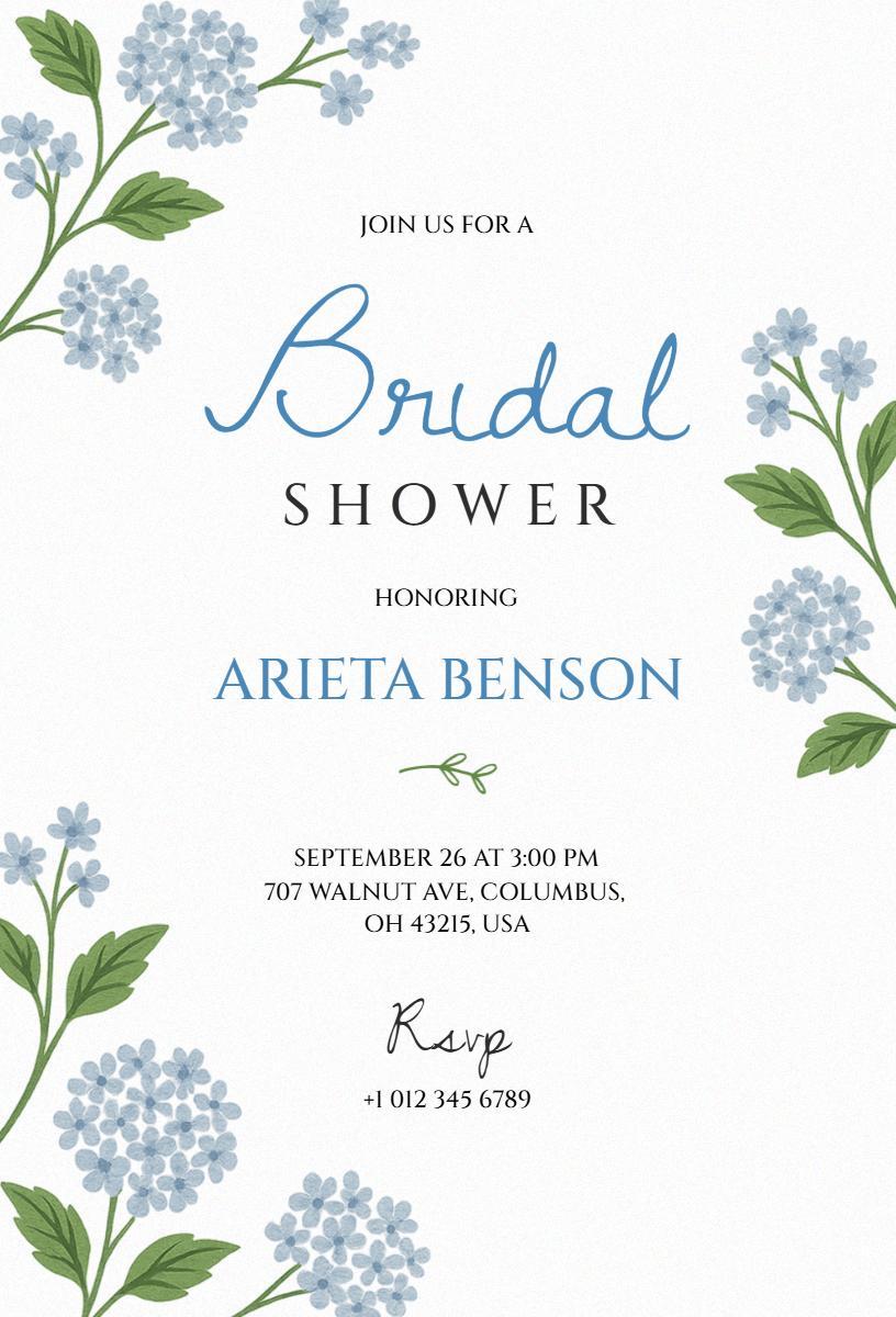 Elegant Blue Floral Bridal Shower Celebration Invitation Template