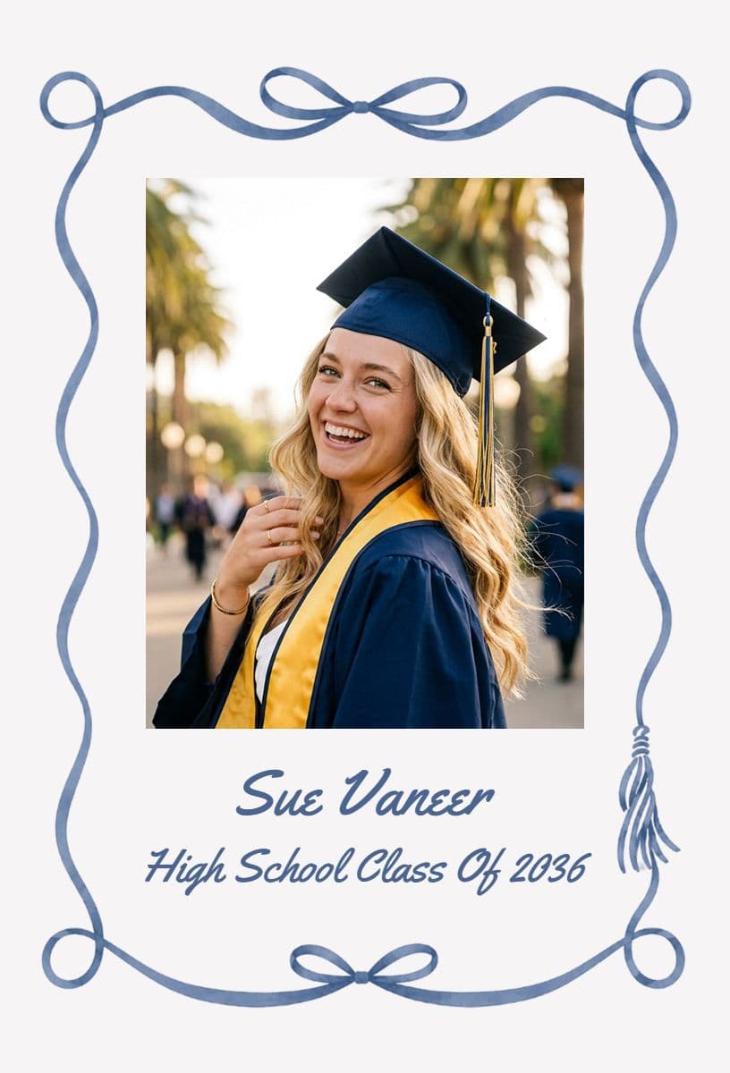 Elegant Blue Floral High School Graduation Announcement Template