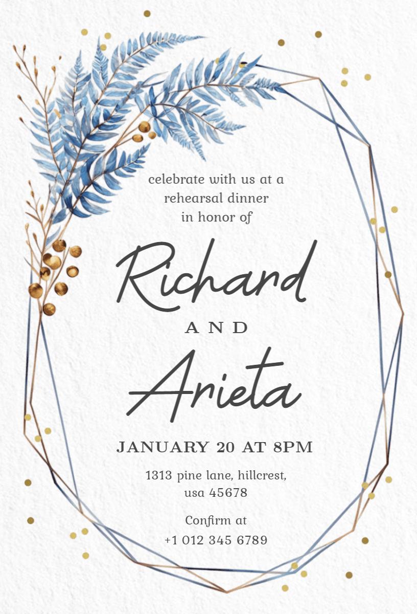 Elegant Blue Floral Rehearsal Dinner Celebration Invitation Template