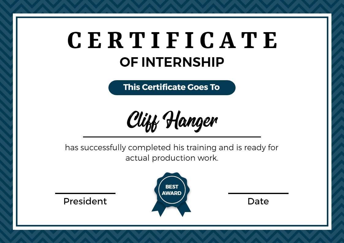 Elegant Blue Geometric Internship Completion Certificate Template