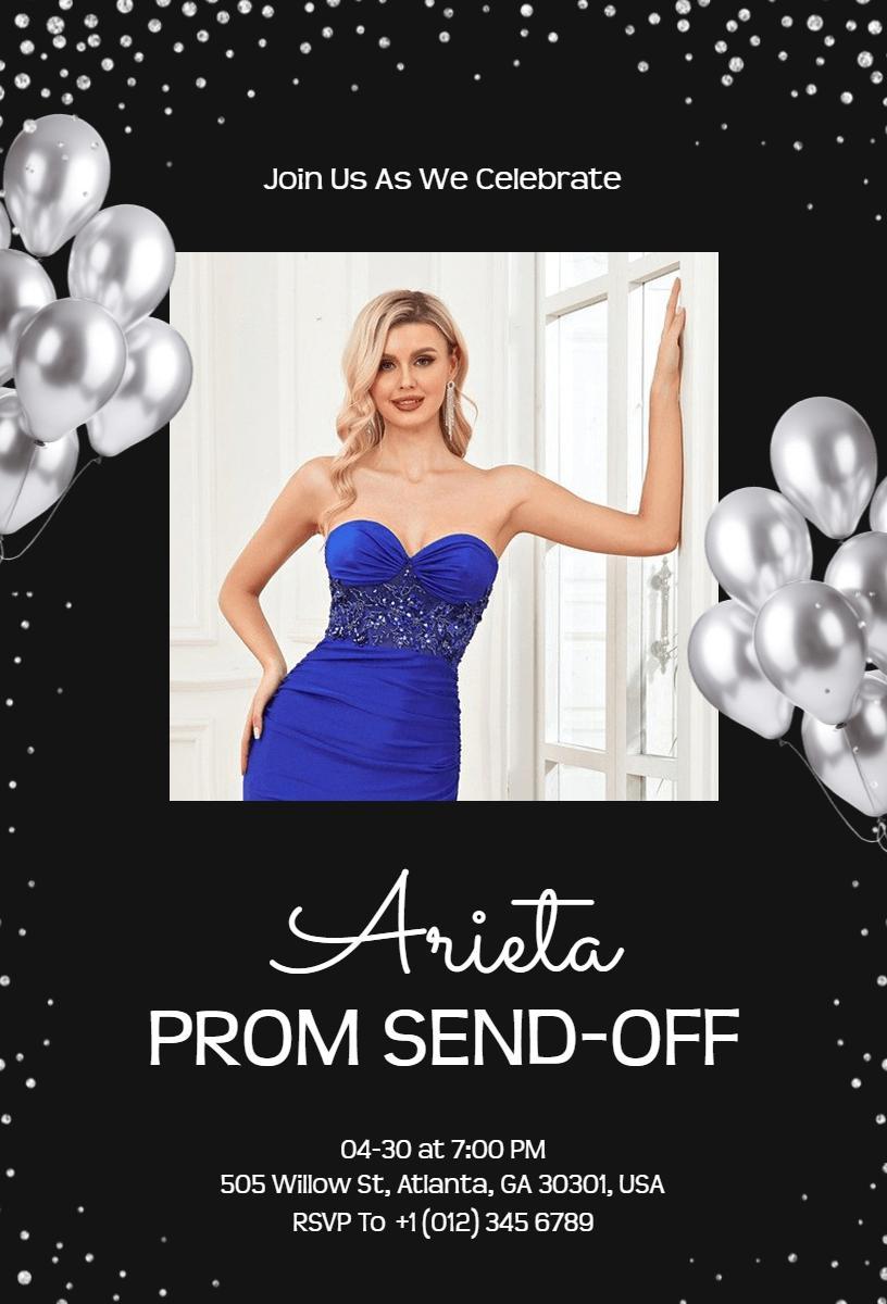 Elegant Blue Glamorous Prom Send-Off Celebration Invitation Template