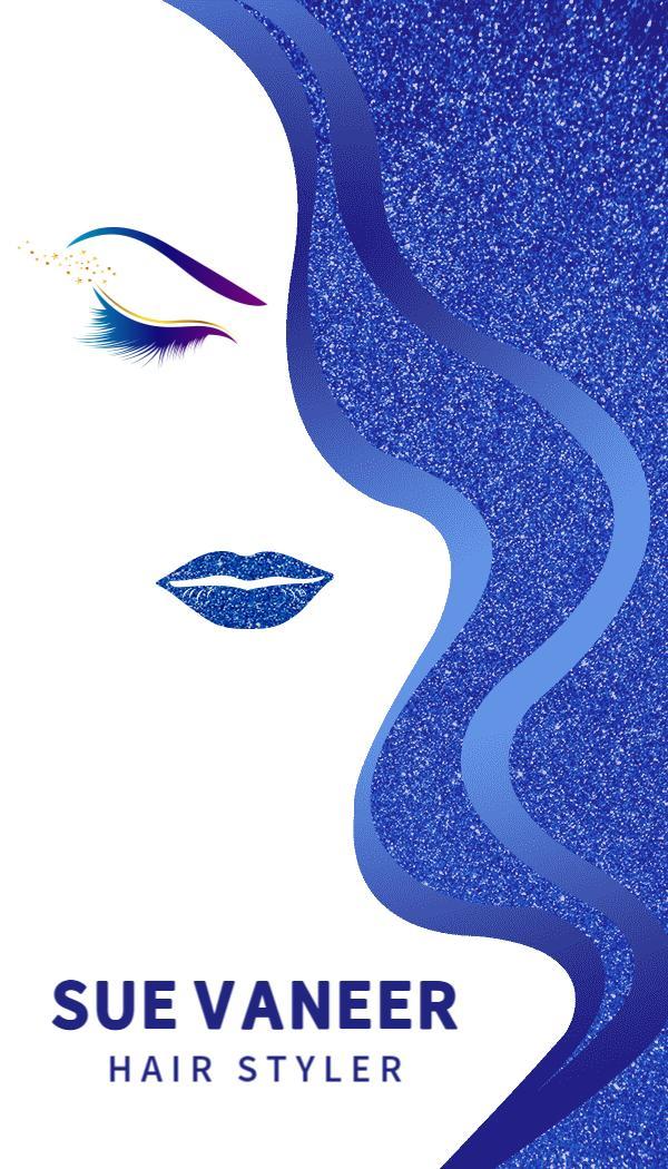 Elegant Blue Glamorous Salon Hair Stylist Business Card Template