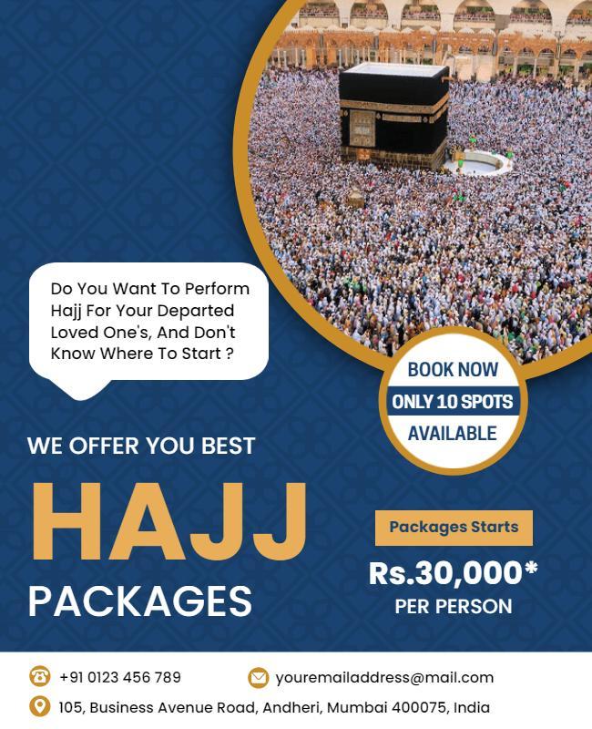 Elegant Blue Hajj Packages for Departed Loved Ones Poster Template