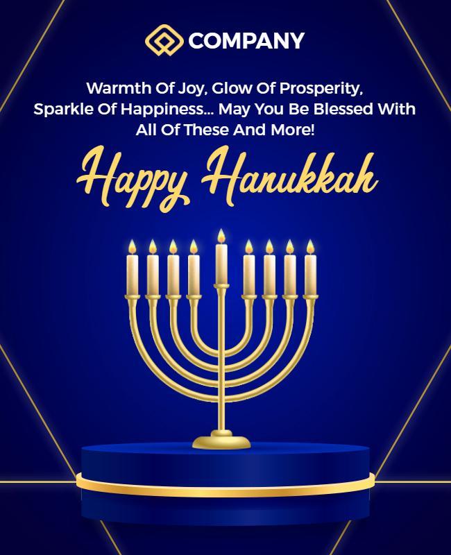 Elegant Blue Hanukkah Celebration with Menorah Poster Template