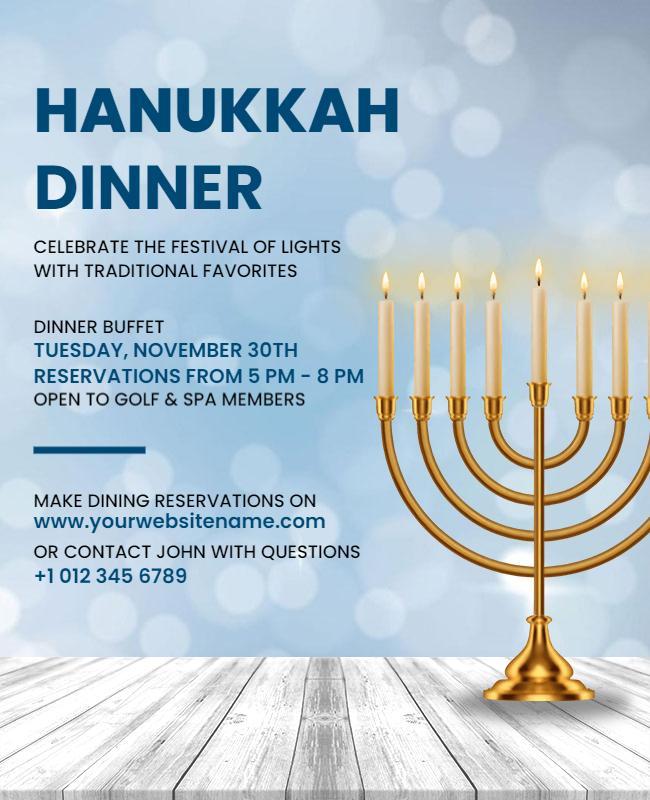 Elegant Blue Hanukkah Dinner Celebration Poster Template