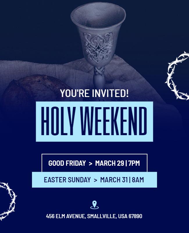 Elegant Blue Holy Weekend Invitation Ceremony Poster Template