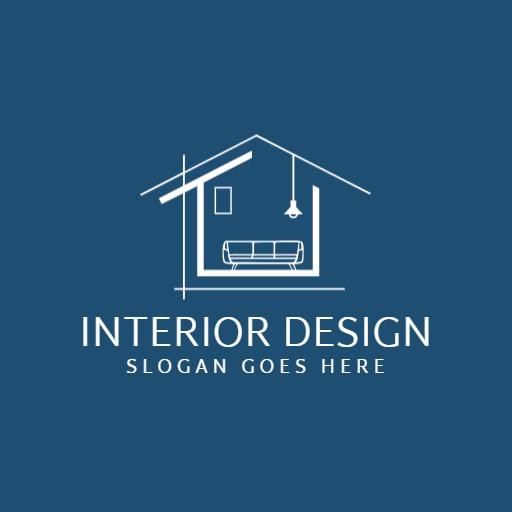 Elegant Blue Home Illustration Showcasing Interior Design Logo Template