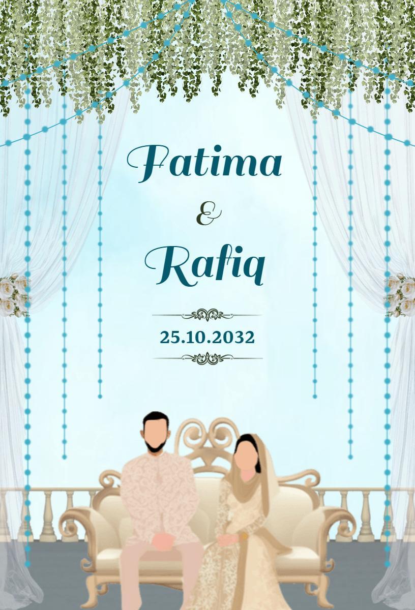 Elegant Blue Indian Wedding Nikah Celebration Invitation Template