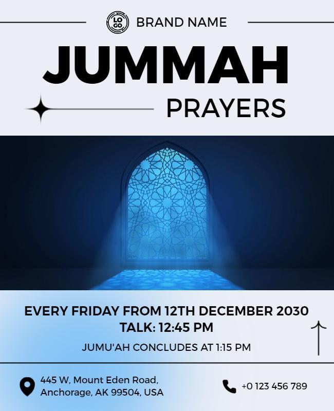 Elegant Blue Jummah Prayers Announcement Poster Template