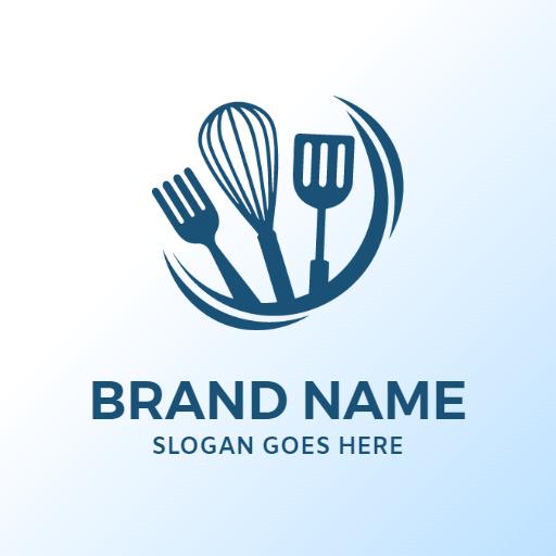 Elegant Blue Kitchenware Symbols Representing Culinary Arts Logo Template