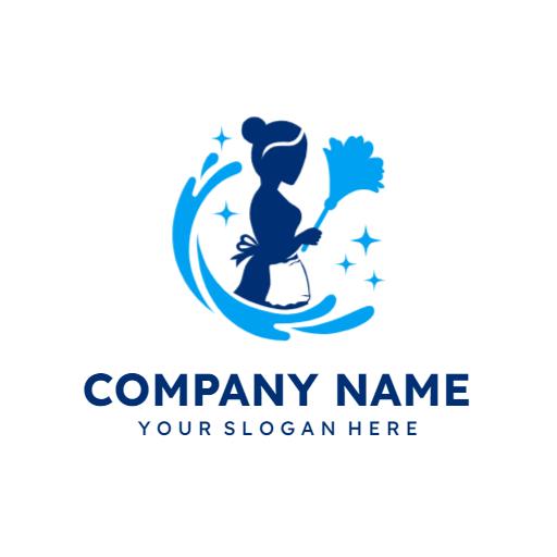 Elegant Blue Maid Silhouette with Sparkling Cleaning Logo Template