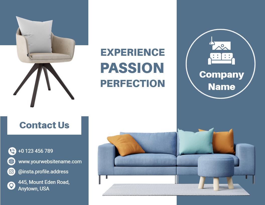 Elegant Blue Modern Furniture Design Services Brochure Template