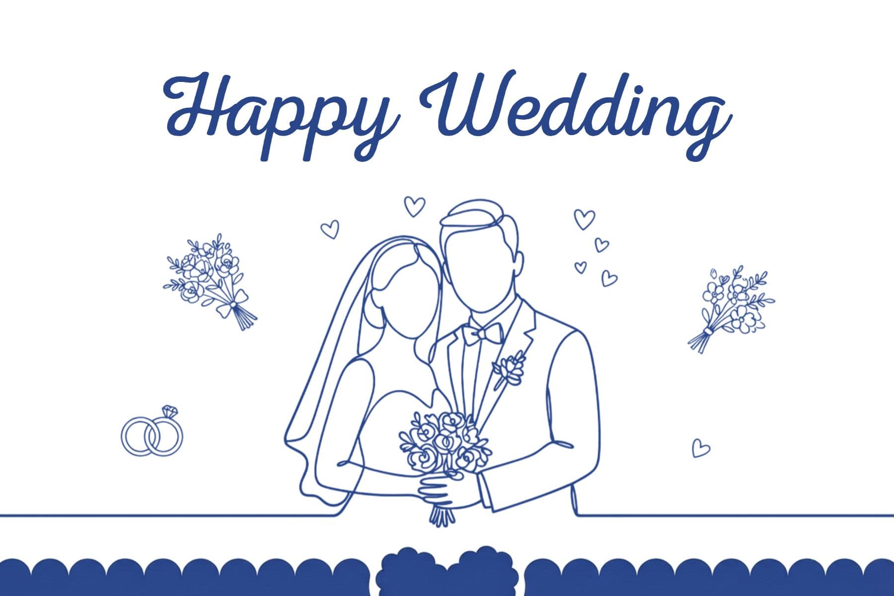 Elegant Blue Outline Wedding Postcard Template