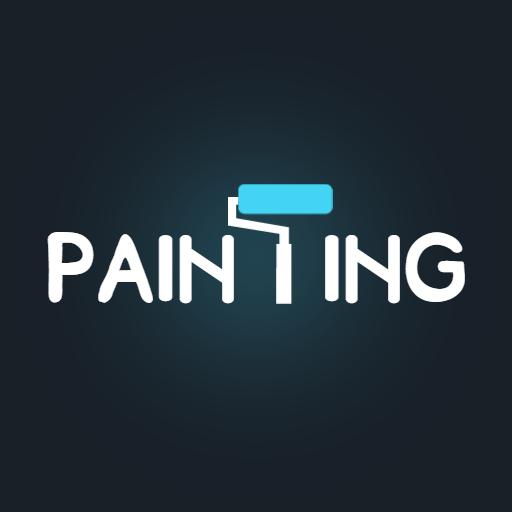 Elegant Blue Paint Roller Design Showcasing Painting Services Logo Template
