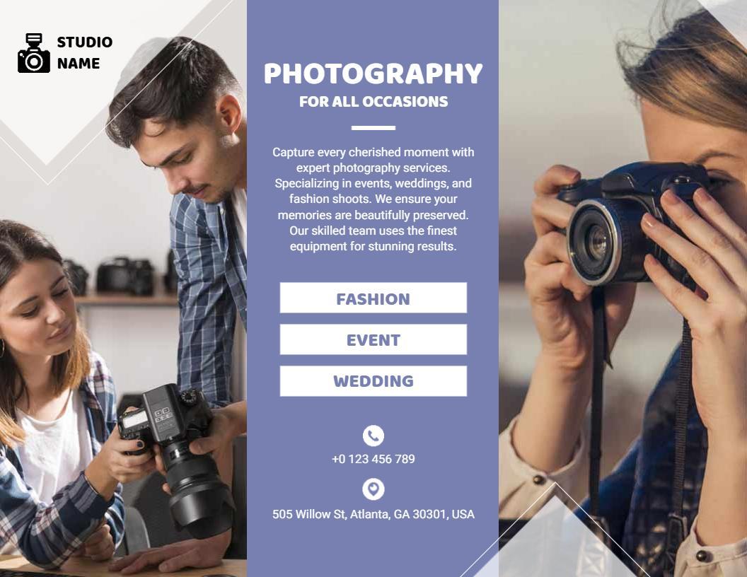 Elegant Blue Photography Services Fashion Event and Wedding Brochure Template