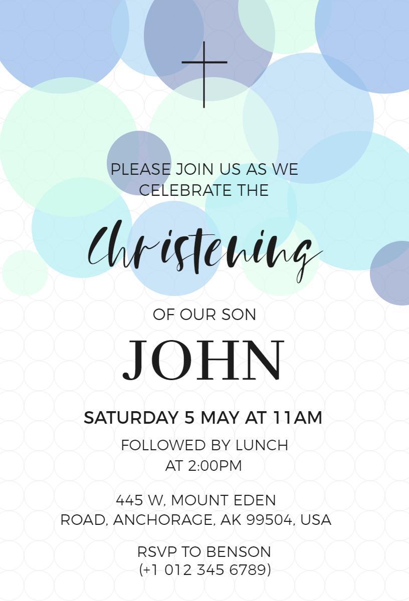 Elegant Blue Polka Dot Christening Celebration Invitation Template