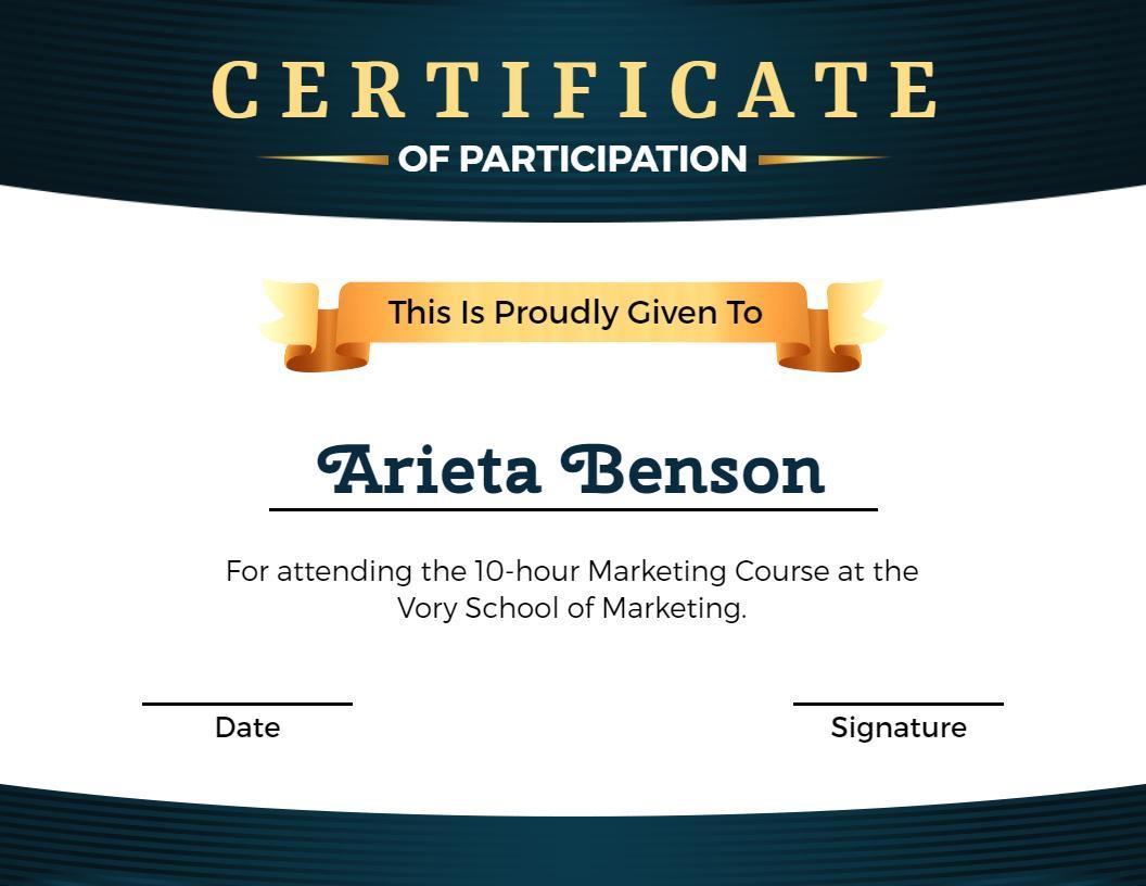 Elegant Blue Ribbon Corporate Marketing Course Certificate Template