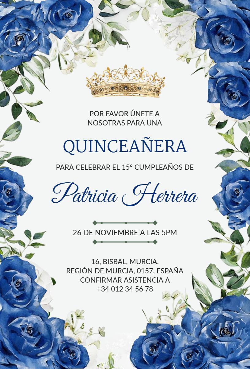 Elegant Blue Roses Quinceanera Celebration Invitation Template