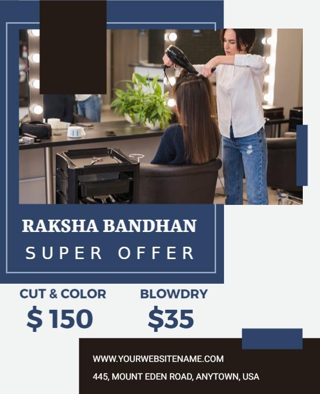 Elegant Blue Salon Services Raksha Bandhan Poster Template