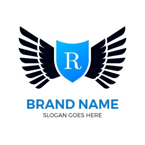 Elegant Blue Shield Design Featuring Protective Wings Logo Template