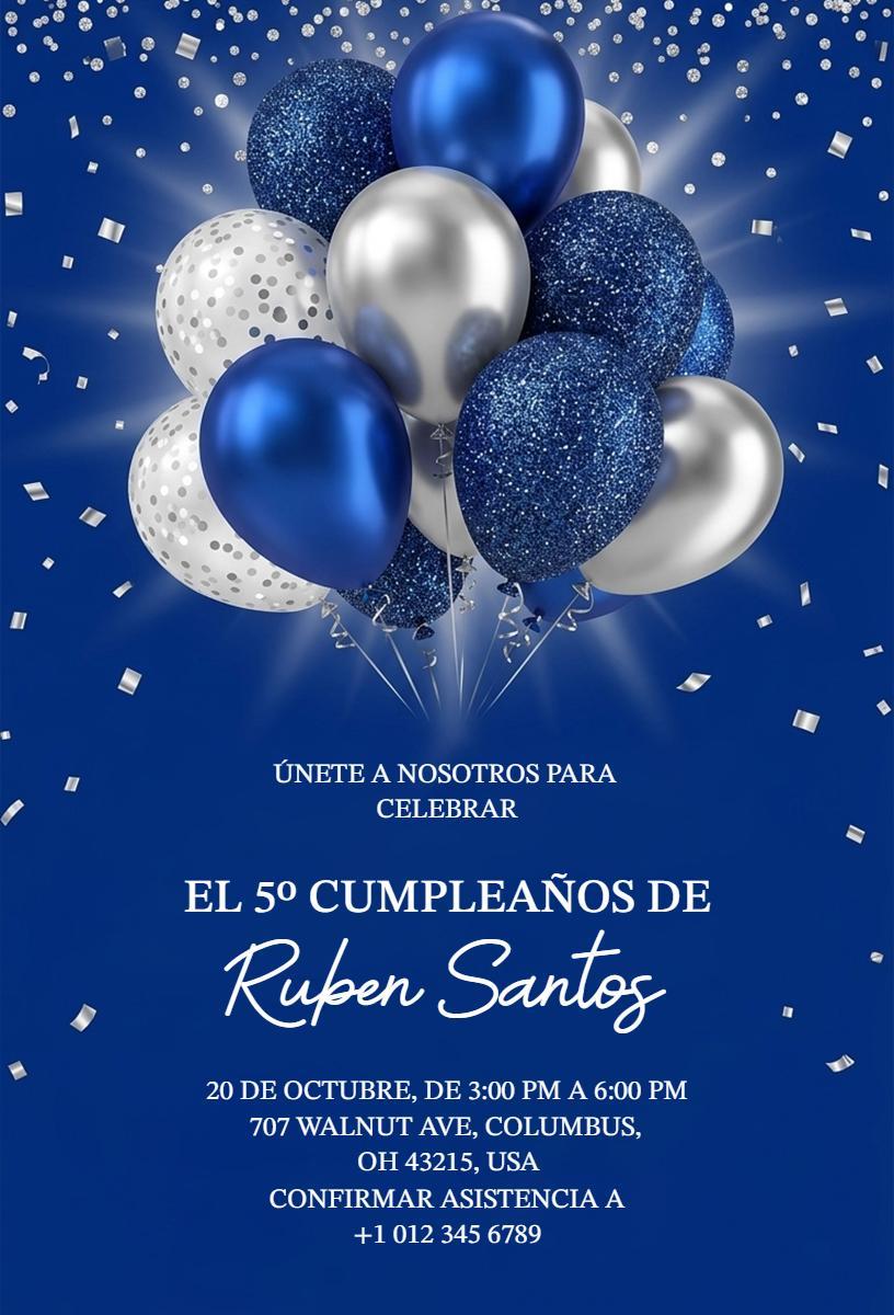 Elegant Blue Silver 50th Birthday Celebration Invitation Template