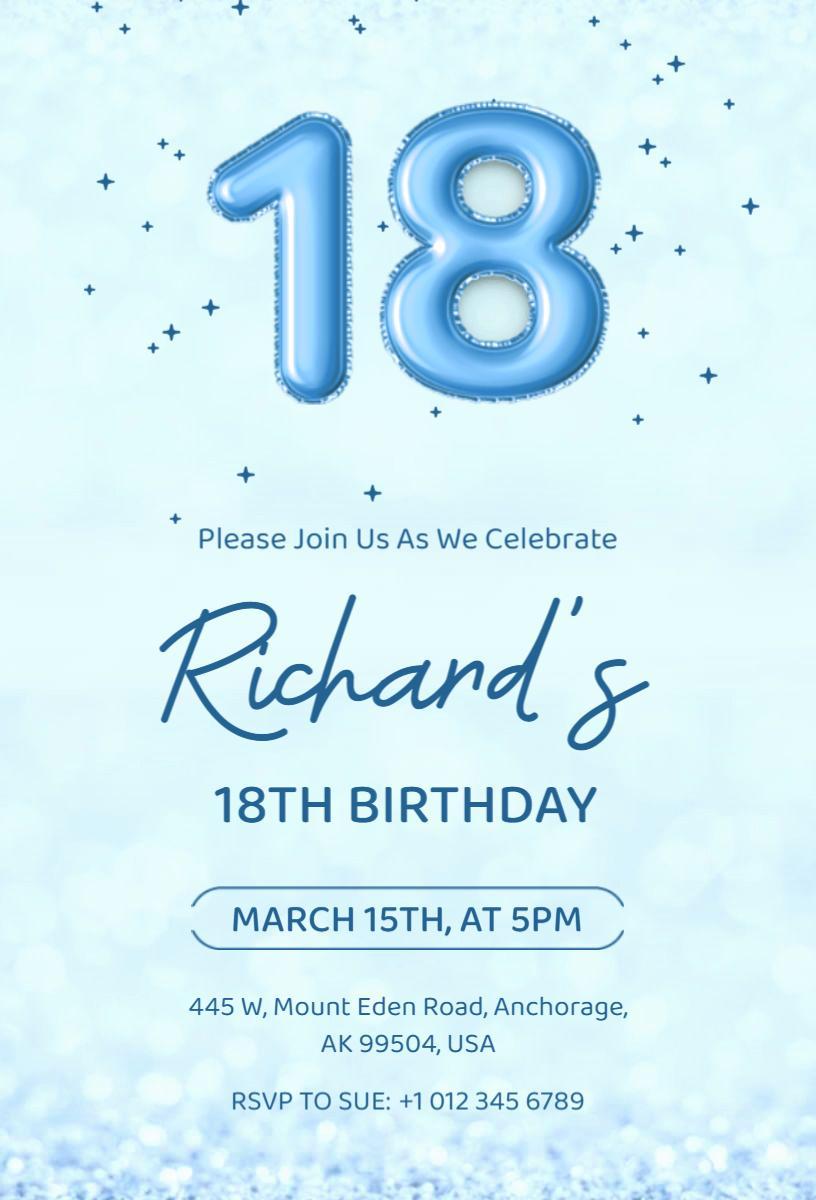 Elegant Blue Sparkle 18th Birthday Celebration Invitation Template