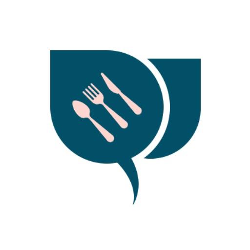 Elegant Blue Speech Bubble with Dining Utensils Restaurant Logo Template