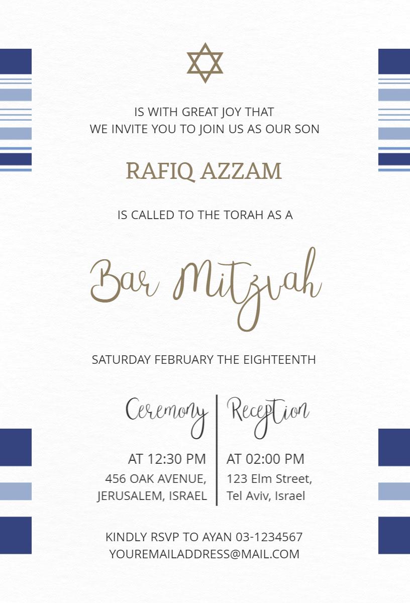 Elegant Blue Star David Bar Mitzvah Celebration Invitation Template