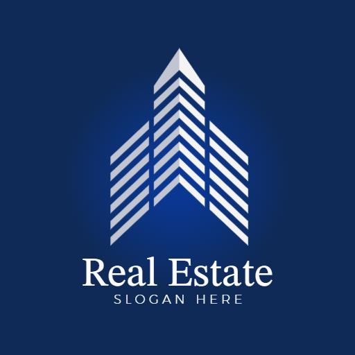 Elegant Blue Striped Building Design in Real Estate Logo Template