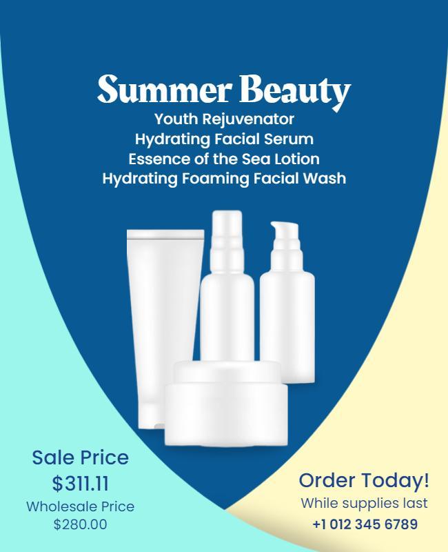 Elegant Blue Summer Beauty Skincare Promotion Poster Template