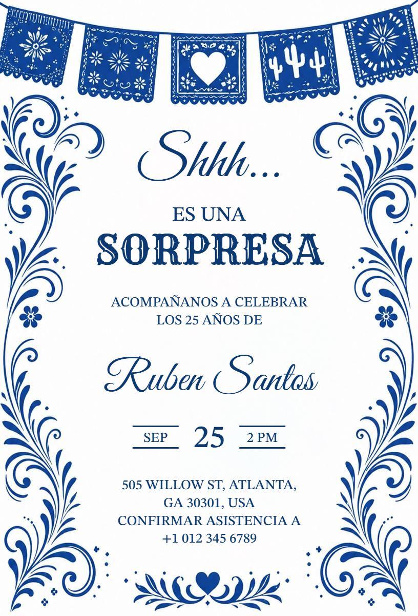 Elegant Blue Surprise Birthday Celebration Invitation Template