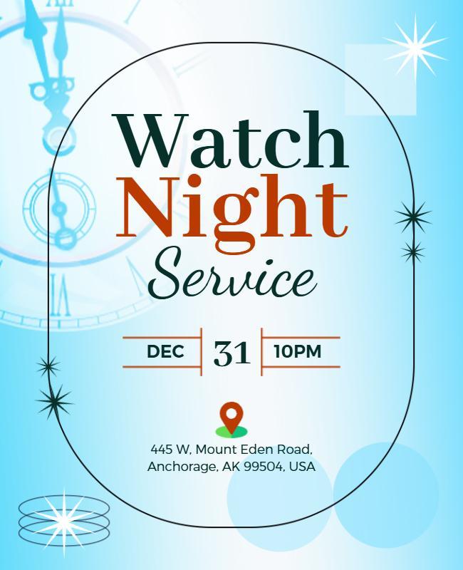 Elegant Blue Watch Night Service Celebration Flyer Template
