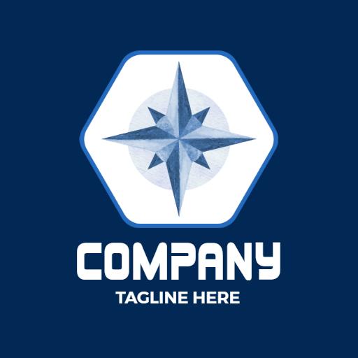Elegant Blue Watercolor Compass Design for Navigation Logo Template