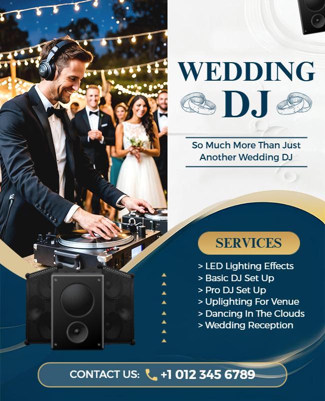 Elegant Blue Wedding DJ Services Celebration Poster Template