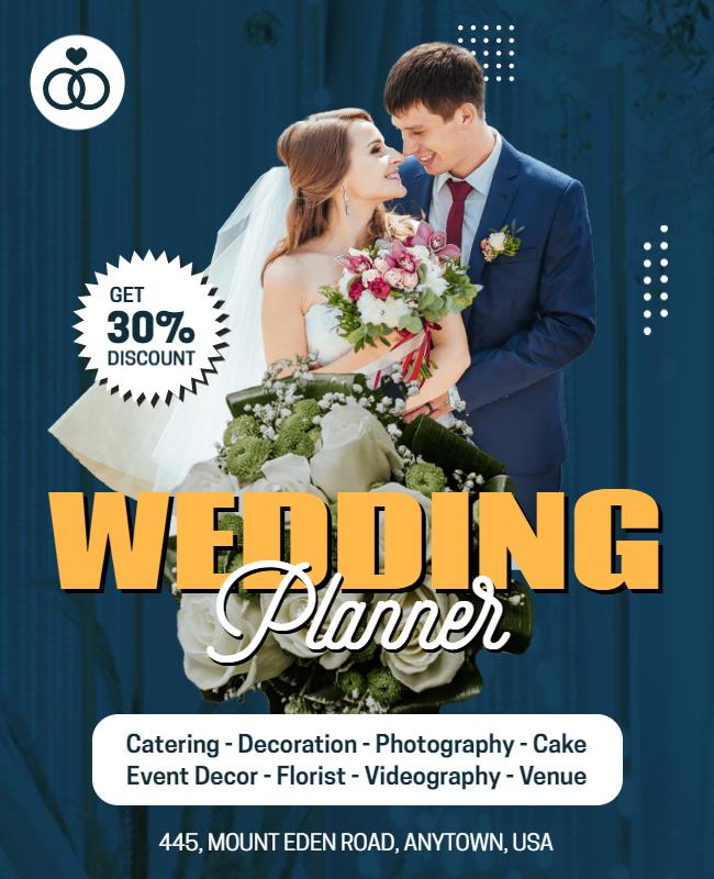 Elegant Blue Wedding Planner Services Discount Flyer Template