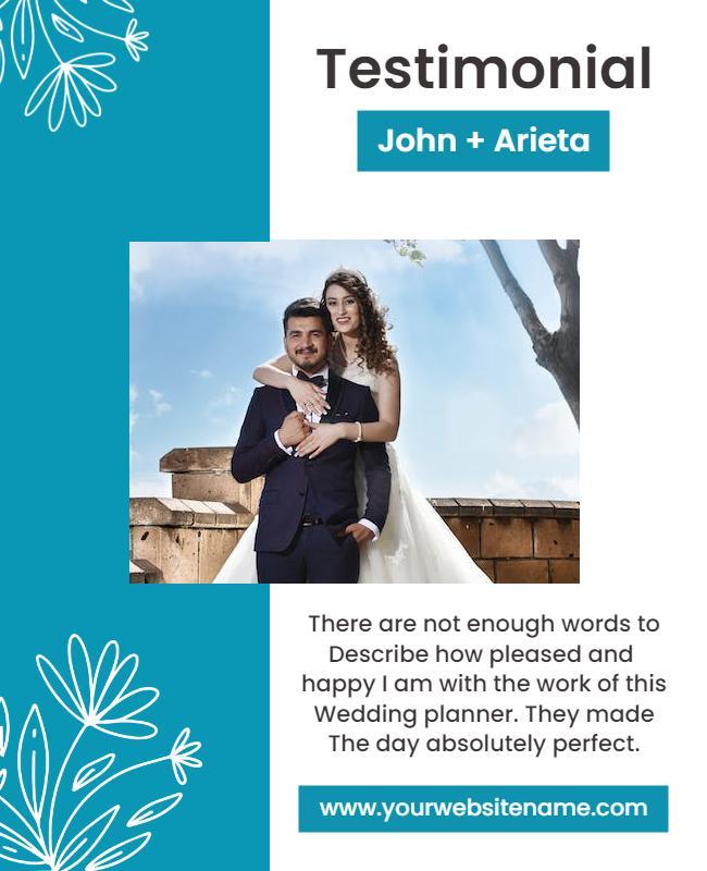 Elegant Blue Wedding Testimonial Featuring Happy Couple Poster Template