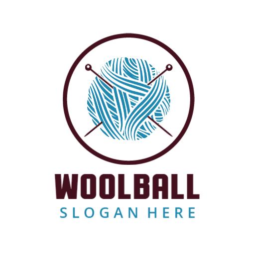 Elegant Blue Wool Ball with Knitting Needles Logo Template