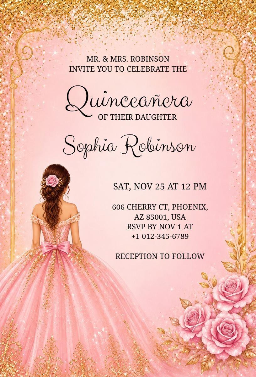 Elegant Blush Pink Quinceanera Celebration Invitation Template