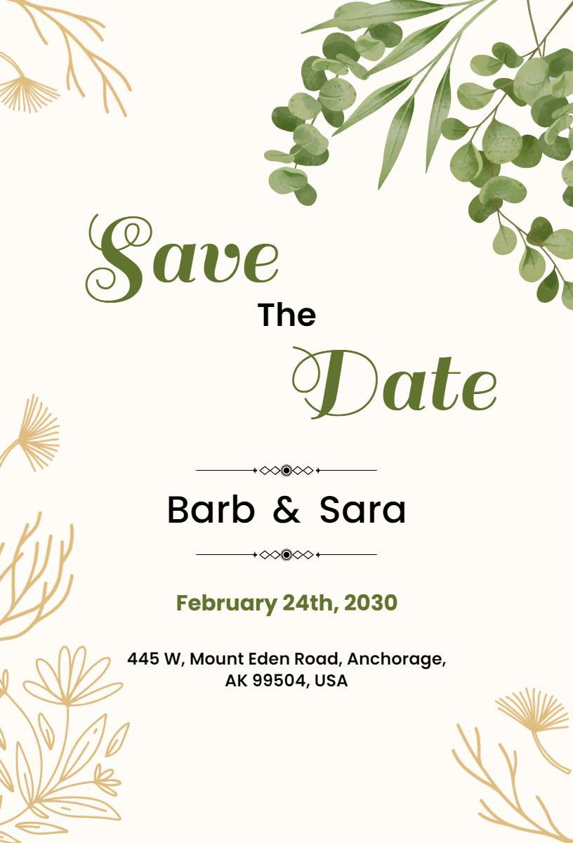Elegant Botanical Greenery Wedding Save The Date Invitation Template