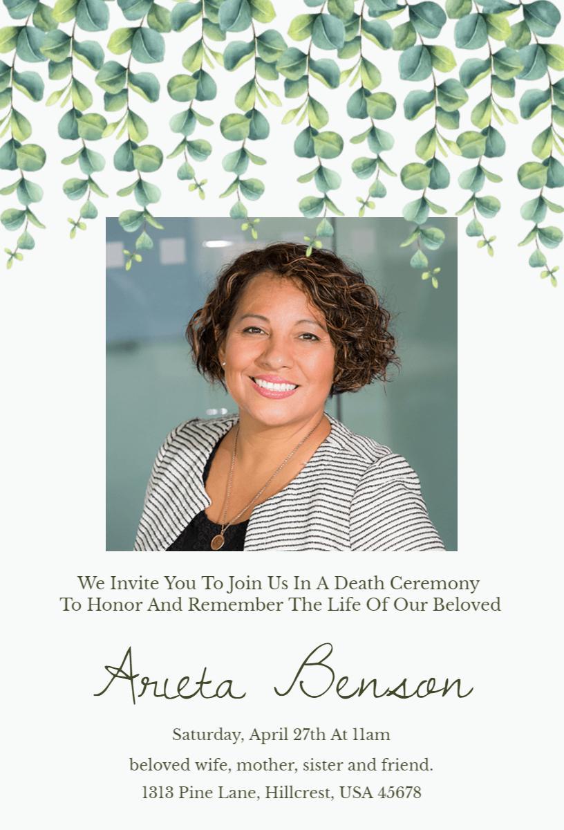 Elegant Botanical Memorial Service Funeral Invitation Template