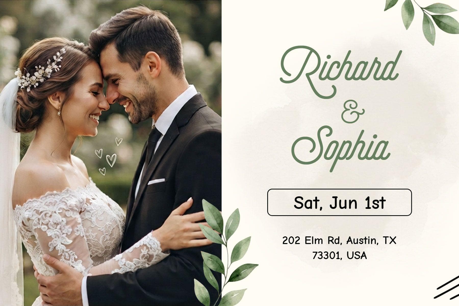 Elegant Botanical Wedding Postcard Template