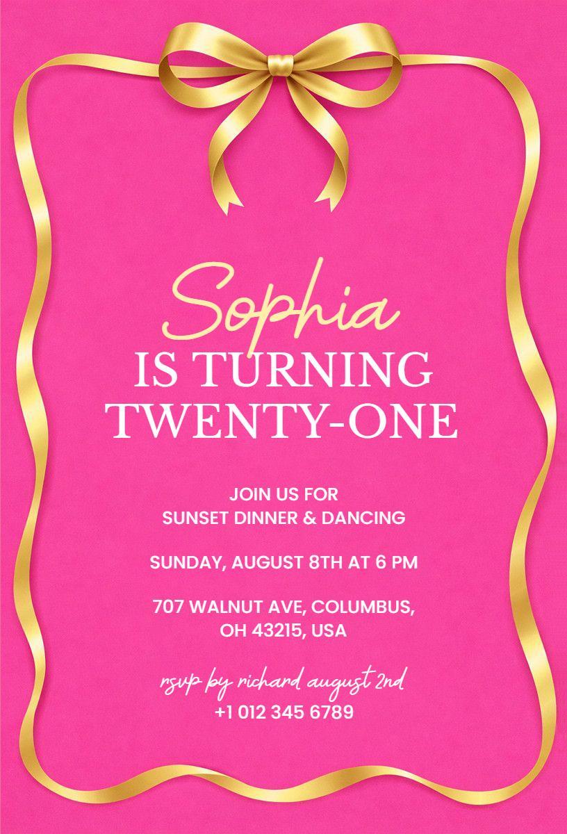 Elegant Bow and Pink Glam Birthday Celebration Invitation Template