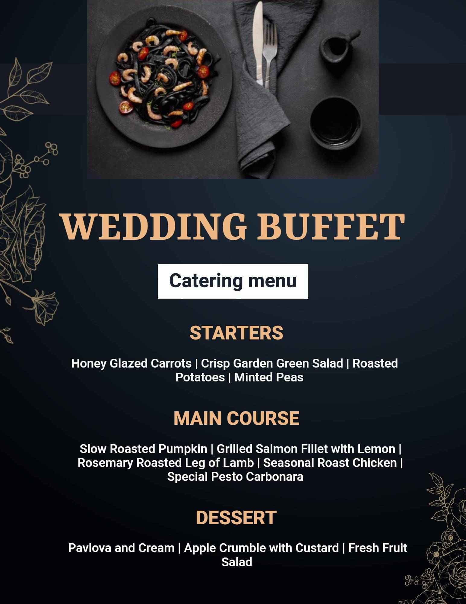 Elegant Bridal Reception Dishes and Sweet Treats Wedding Menu Template