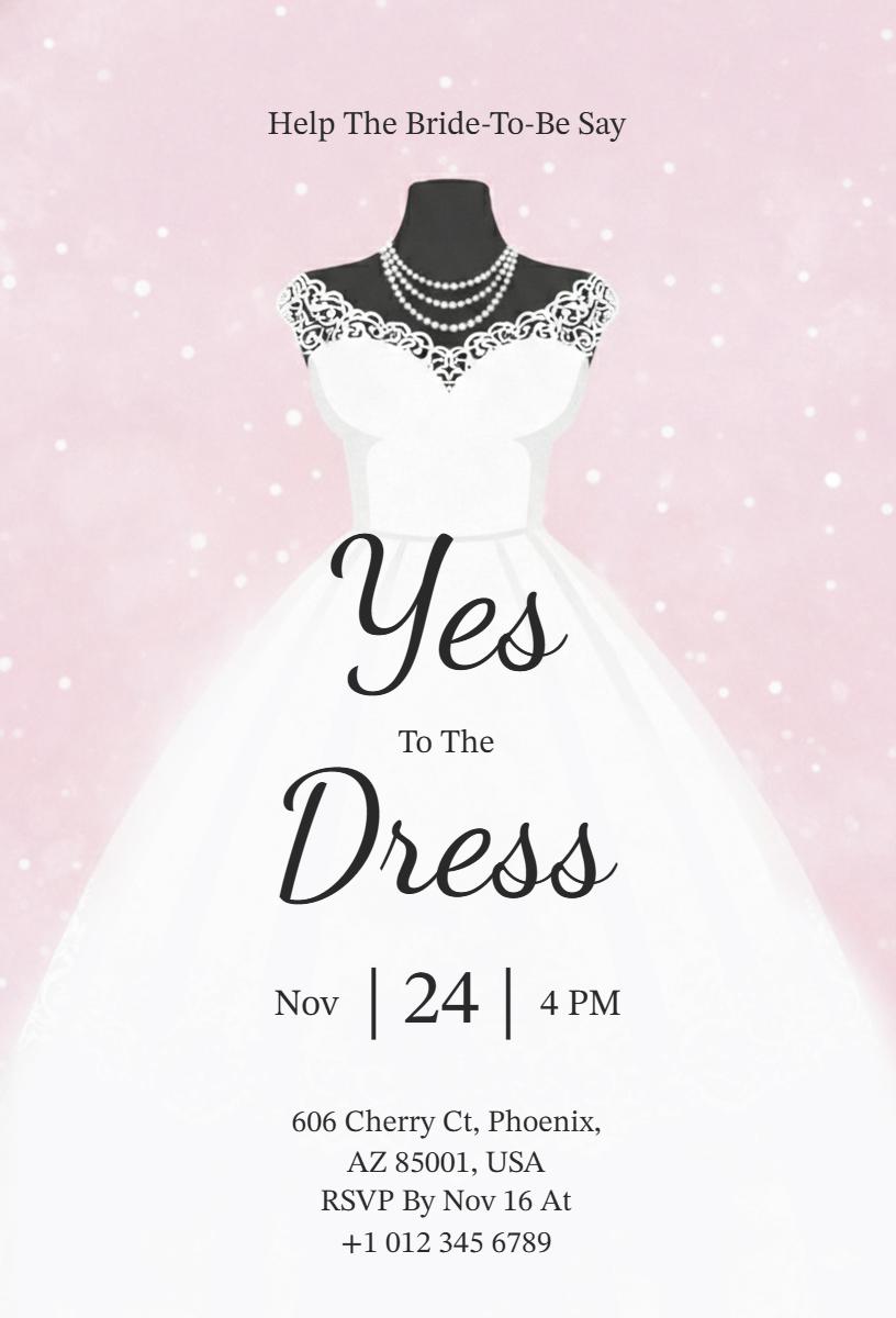Elegant Bridal Shower Yes to the Dress Celebration Invitation Template