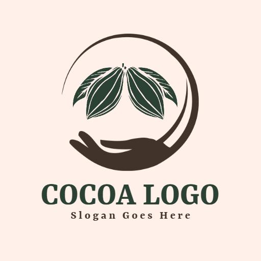 Elegant Brown and Green Cocoa Leaf Design for Unique Branding Logo Template