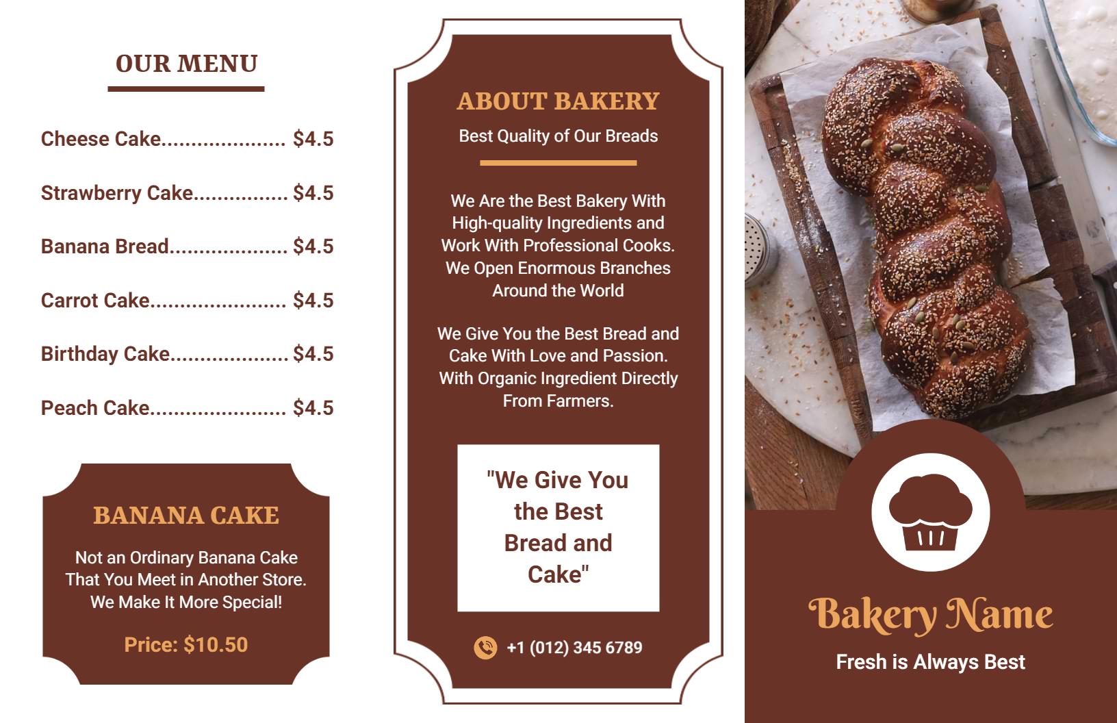 Elegant Brown Bakery Menu and Services Brochure Template