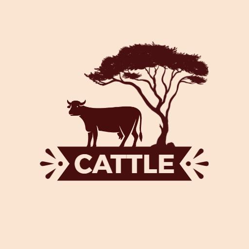 Elegant Brown Cattle Under a Tree Design Logo Template